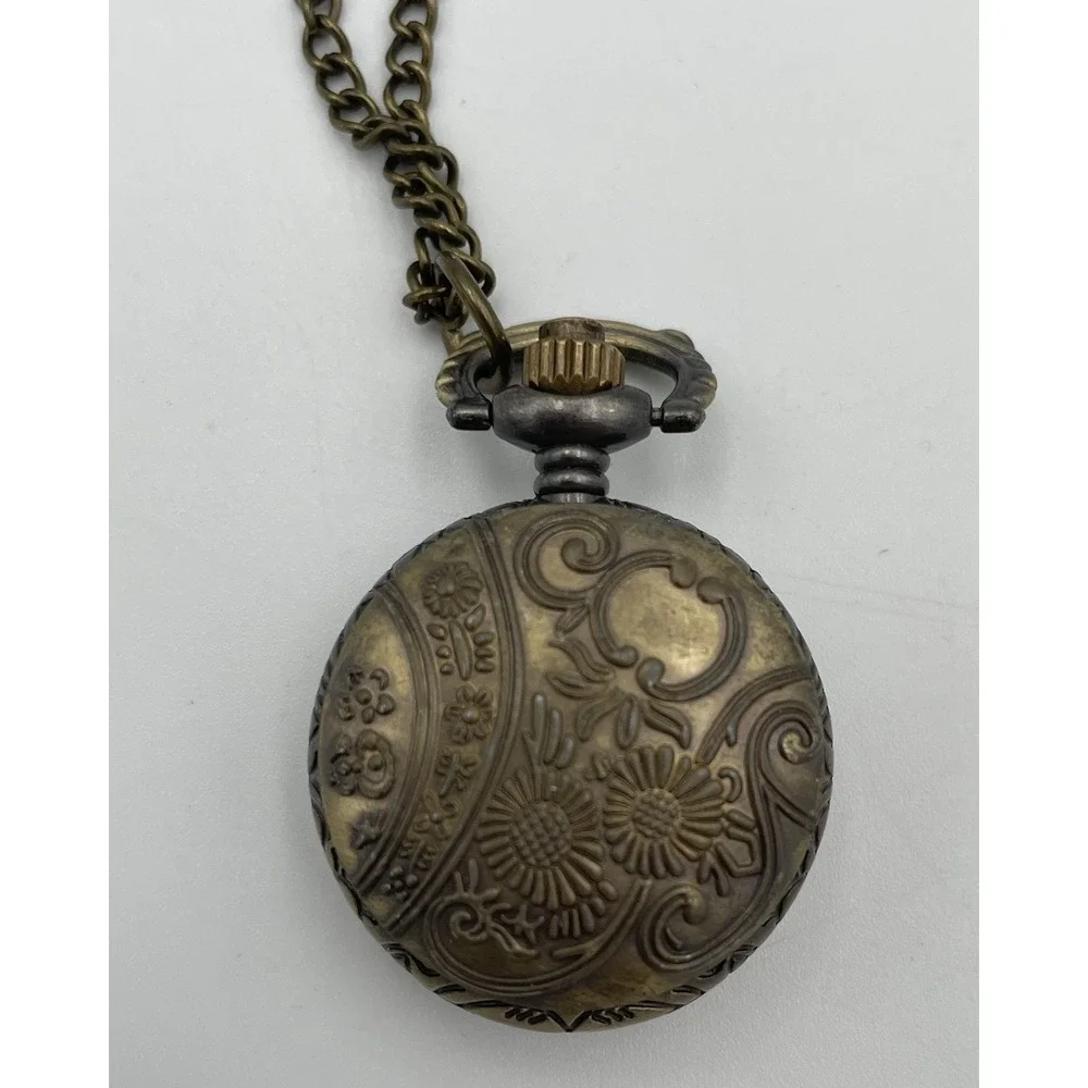 Miniature Quartz Watch Pendant Necklace Ship Anchor & Floral Design New Battery!